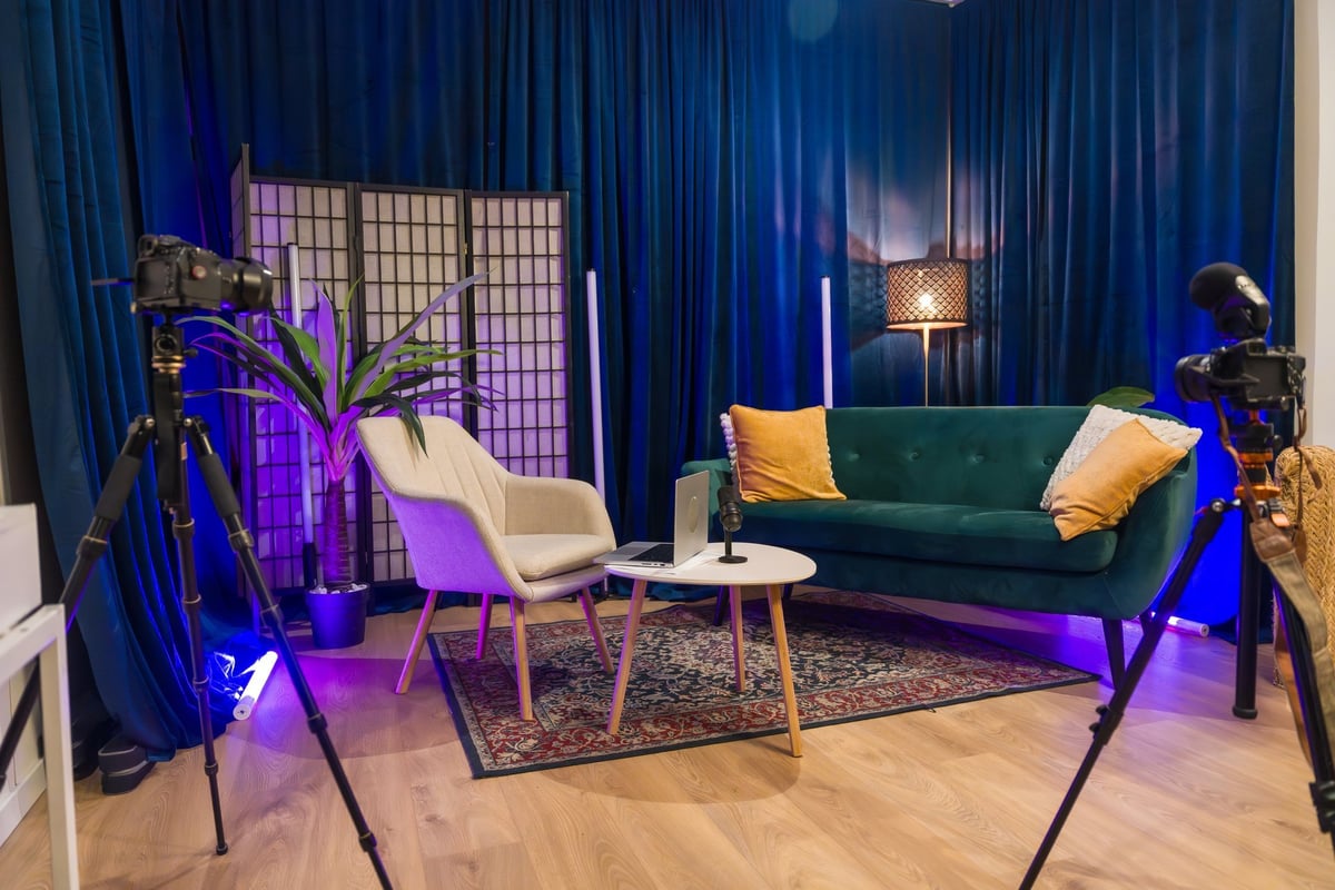 Professional video production studio setup with camera and equipment